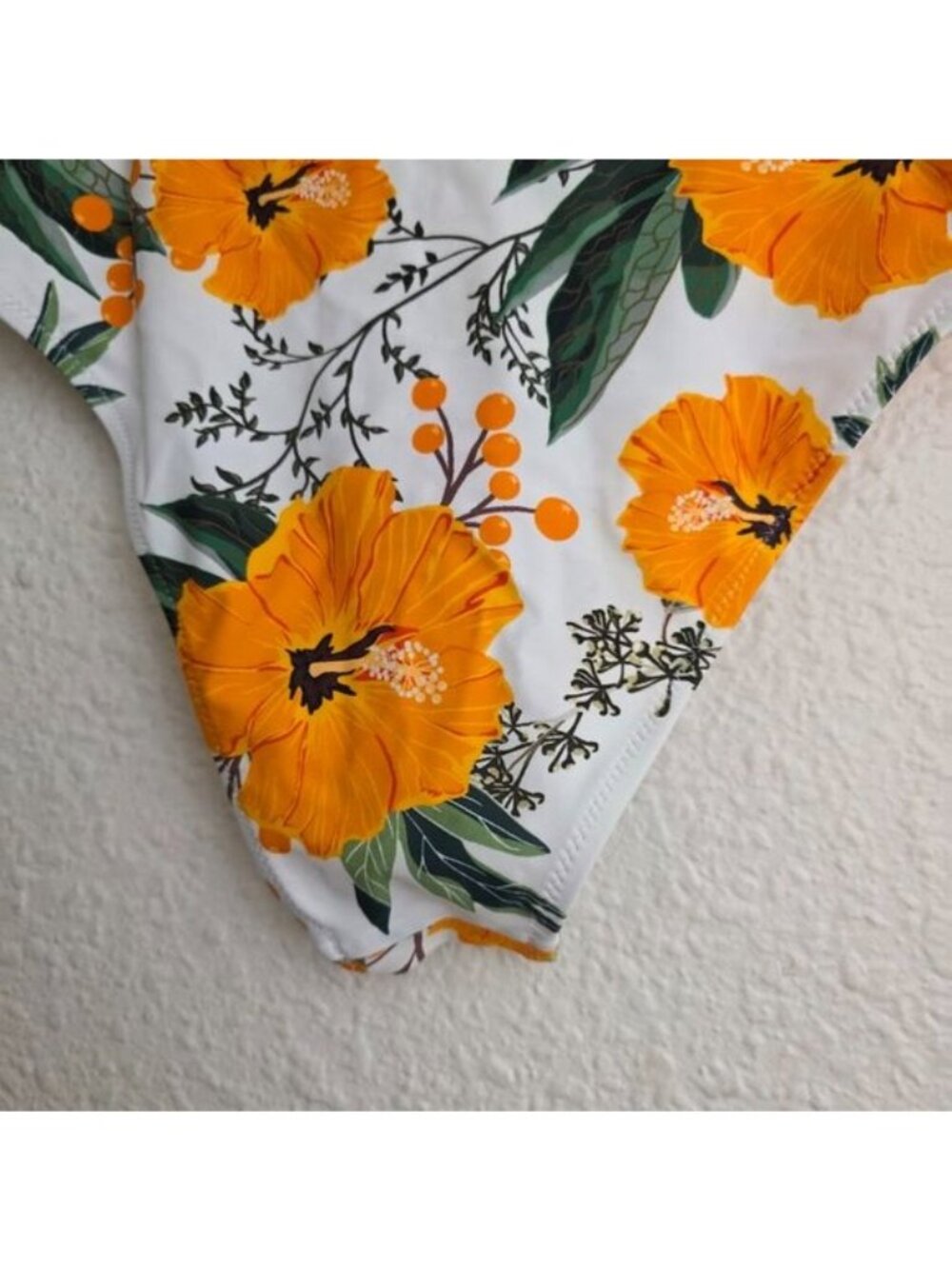 Cupshe Orange Floral Shirring High Waisted Bikini Bottoms Women's Size Large NWT - Picture 6 of 7